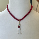 White Fish Pendant Rope Choker Necklace - Bijou Exclusive