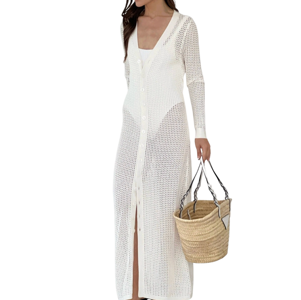 Solid Color Hollow Out Dress Cover Up