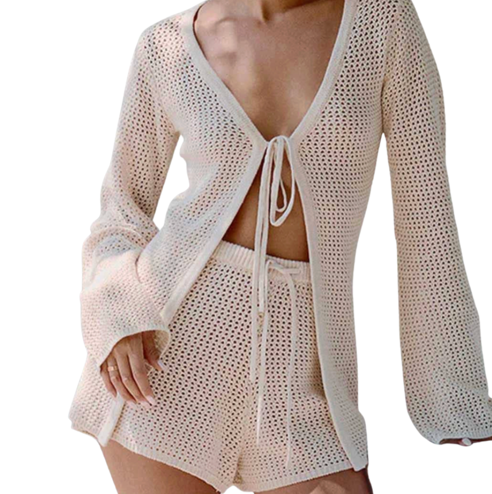 2 Pcs Minimalist Solid Color Swimsuit Coverup Set