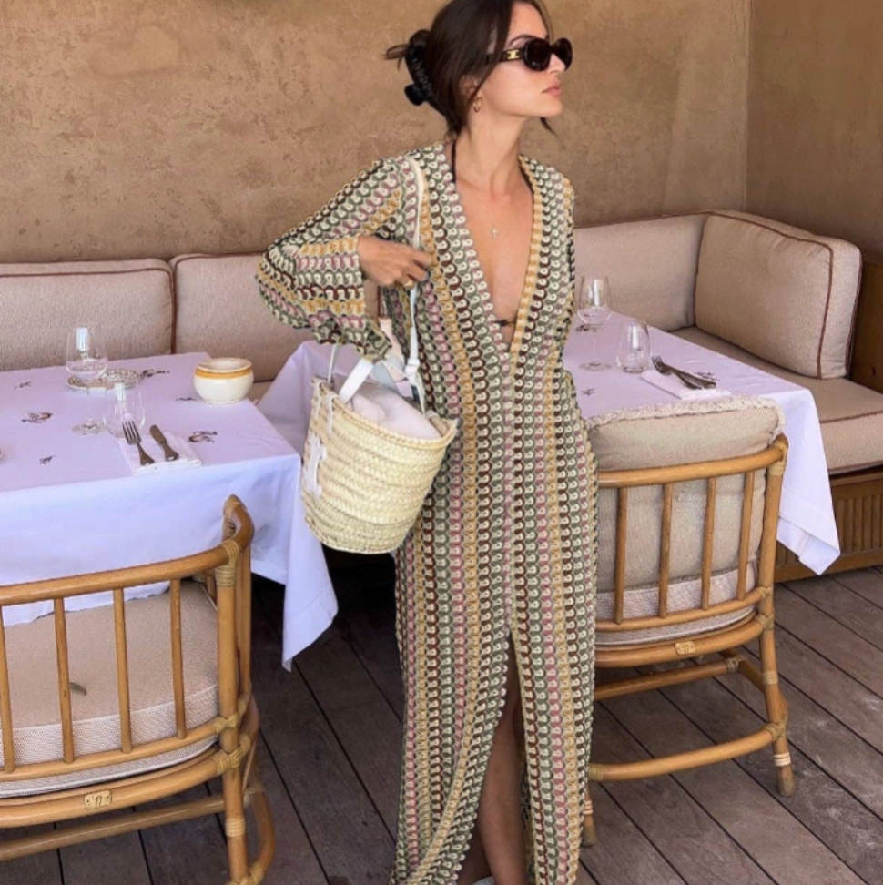 Hollow Out V-Neck Split Slim Cover Up