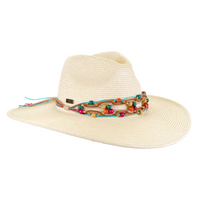 Adjustable, Paperbraid Safari Sunhat with Colorful Beaded Band