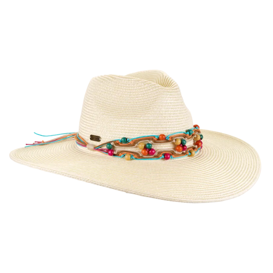 Adjustable, Paperbraid Safari Sunhat with Colorful Beaded Band