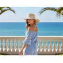 Adjustable Sunhat with White Beaded Band in Natural