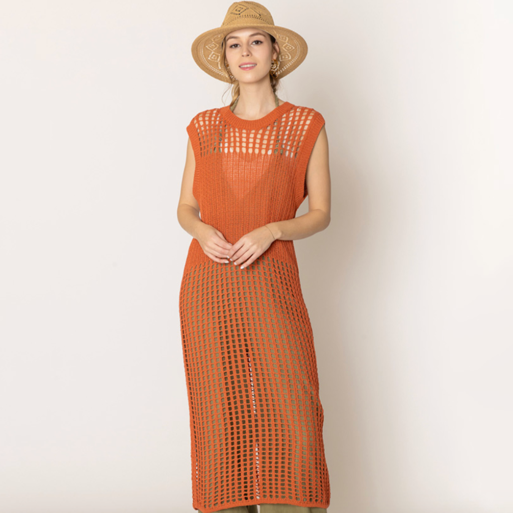 Sleeveless Knit Cover Up in Burnt Orange