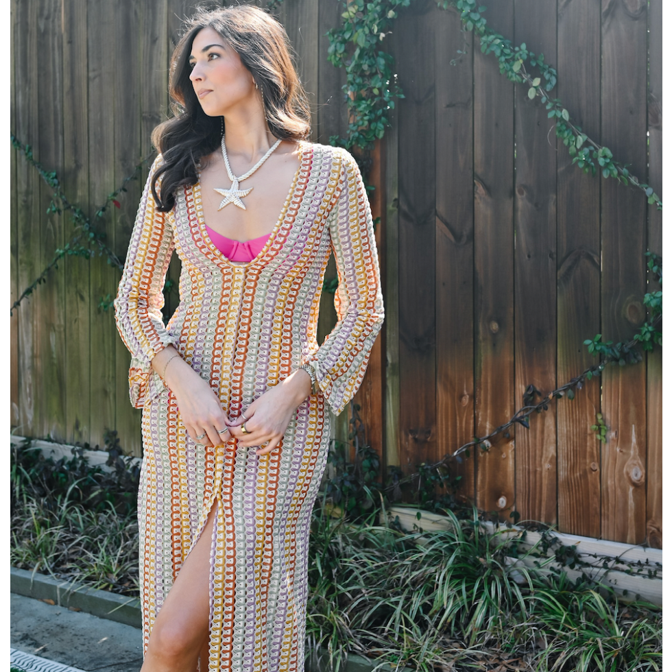 Hollow Out V-Neck Split Slim Cover Up