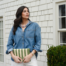 Green/Ivory Striped Woven Foldover Wristlet Clutch Crossbody Bag