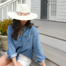 Adjustable, Paperbraid Safari Sunhat with Colorful Beaded Band
