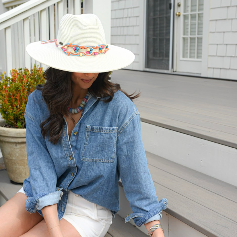 Adjustable, Paperbraid Safari Sunhat with Colorful Beaded Band