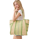 Multi Color Stripes Natural Straw Tote Bag