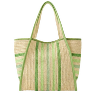 Multi Color Stripes Natural Straw Tote Bag