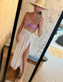 Tie Front Long Sleeves Crop Top Maxi Skirt Two Piece Beach Set (White)