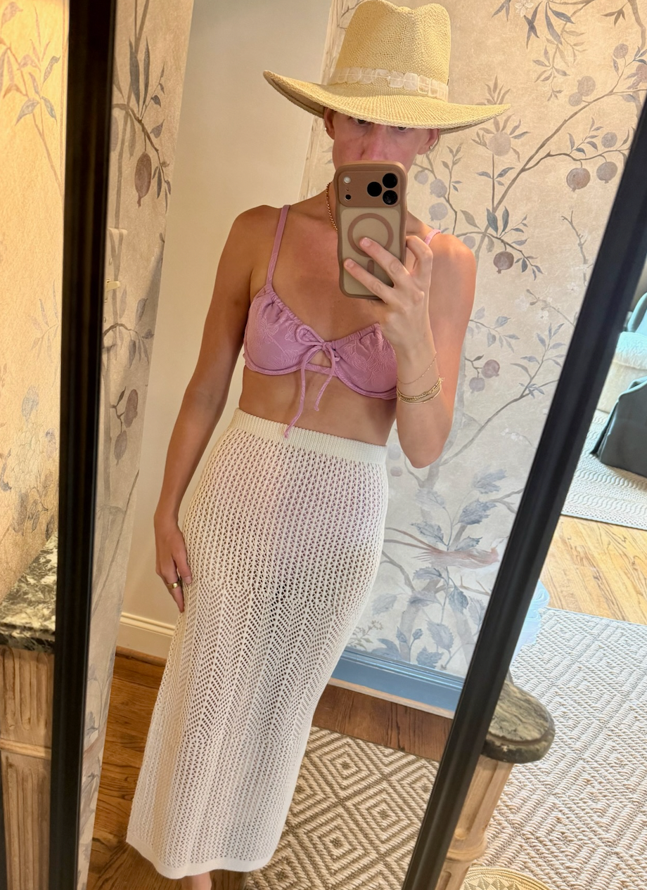 Crochet Beach Cover Up Top And Skirt Set - Taupe