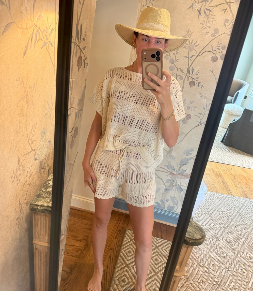 Scalloped Crochet Top and Bottom Set - Taupe