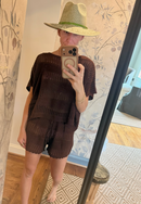 Scalloped Crochet Top and Bottom Set - Chocolate Brown