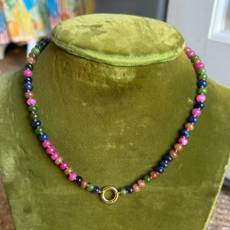 Small Beaded Necklace with Magnetic Clasp & Charm Ring