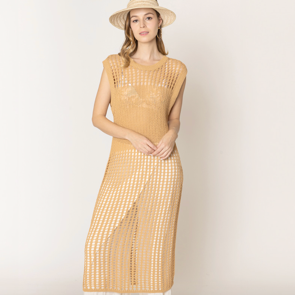 Sleeveless Knit Cover Up in CAMEL
