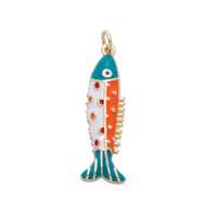 18K Gold Filled 30.5mm Multicolor CZ Enamel Fish Sardine Charm