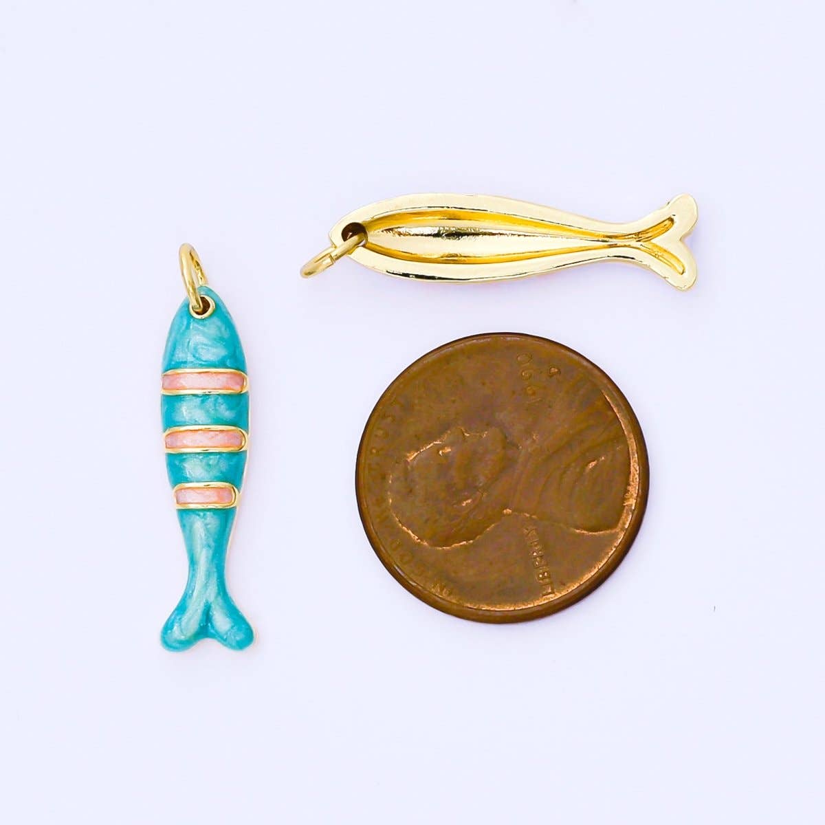 24K Gold Filled 24mm Enamel Stripes Sea Creature Sardine Fish Charm