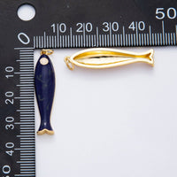 18K Gold Filled 38mm Blue, Champagne Enamel Fish Sardine Charm