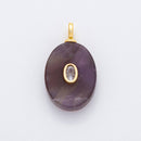 18K Gold Filled 26mm Natural Stone Pendant Oval Gemstone Charm