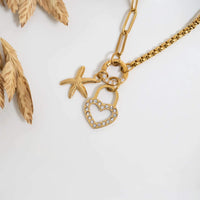 18K Gold Stainless Steel Split Chain with Stone Charm Holder