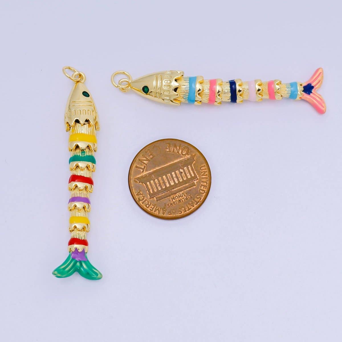 24K Gold Filled 33mm Emerald Green Cz Enamel Art Rainbow Fish Animal Charm