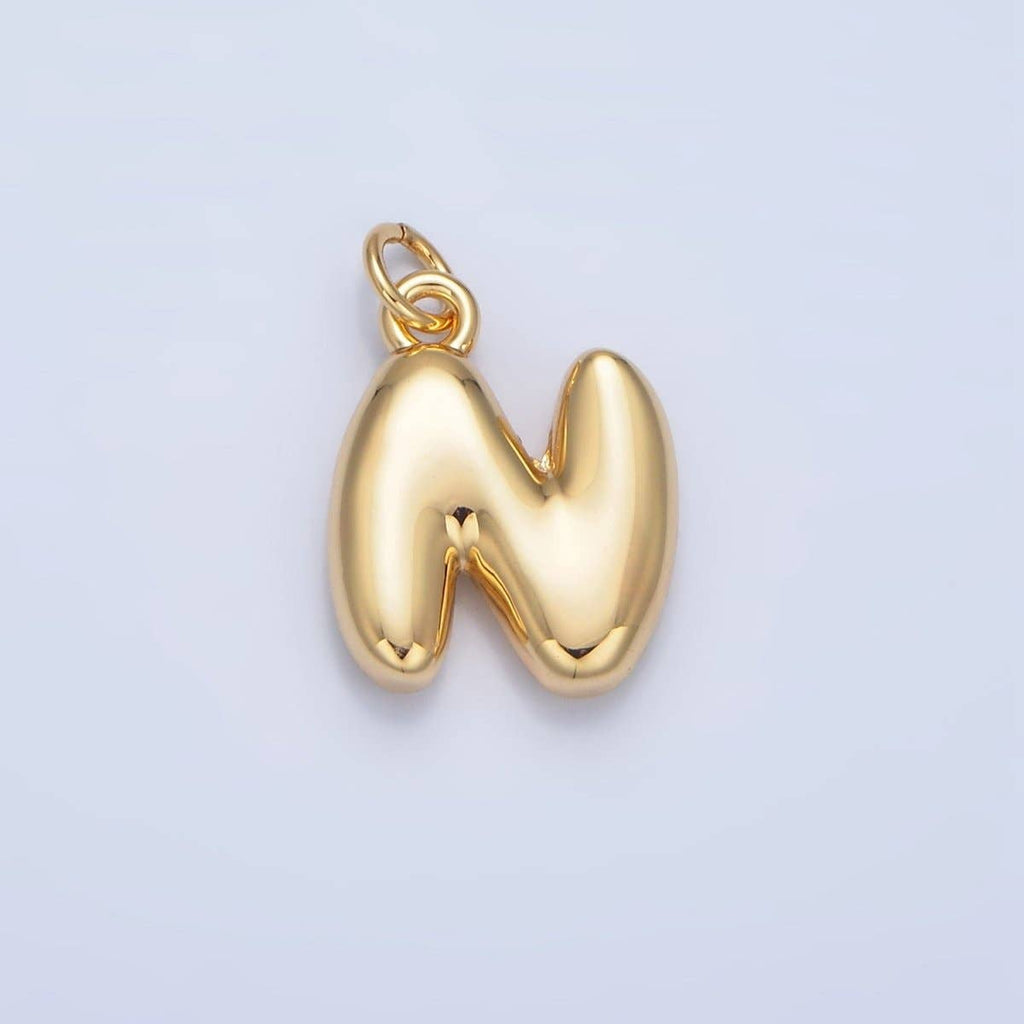 24K Gold Filled 17mm Initial Letter Chubby Balloon Charm | A1513 - A1525