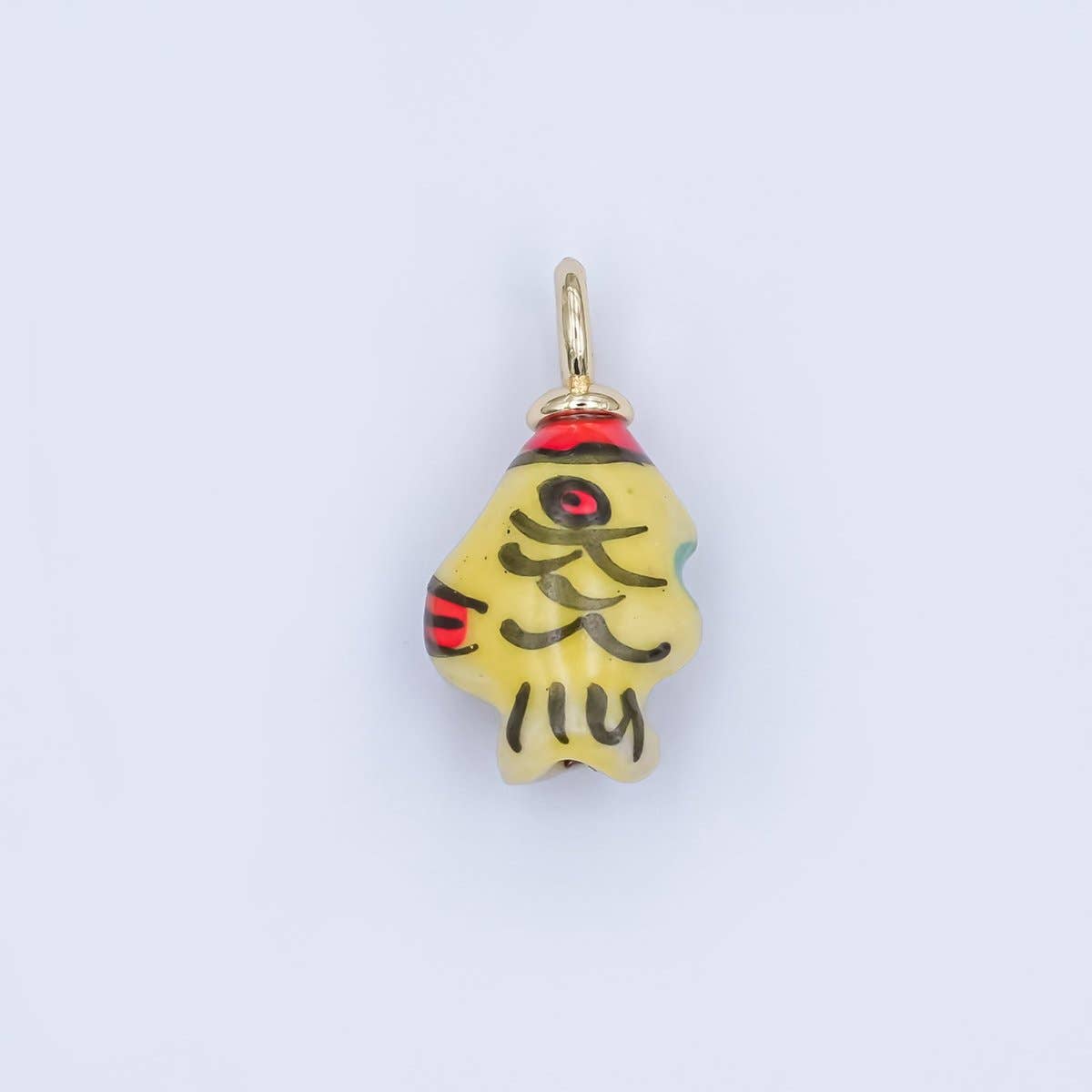 24K Gold Filled Blue, Green, Yellow Fish Ceramic Drop Pendant