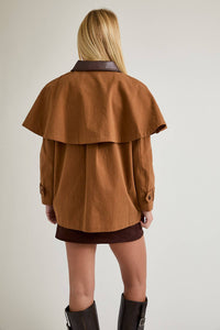 Cape Jacket with Contrast Collar and Front Pocket