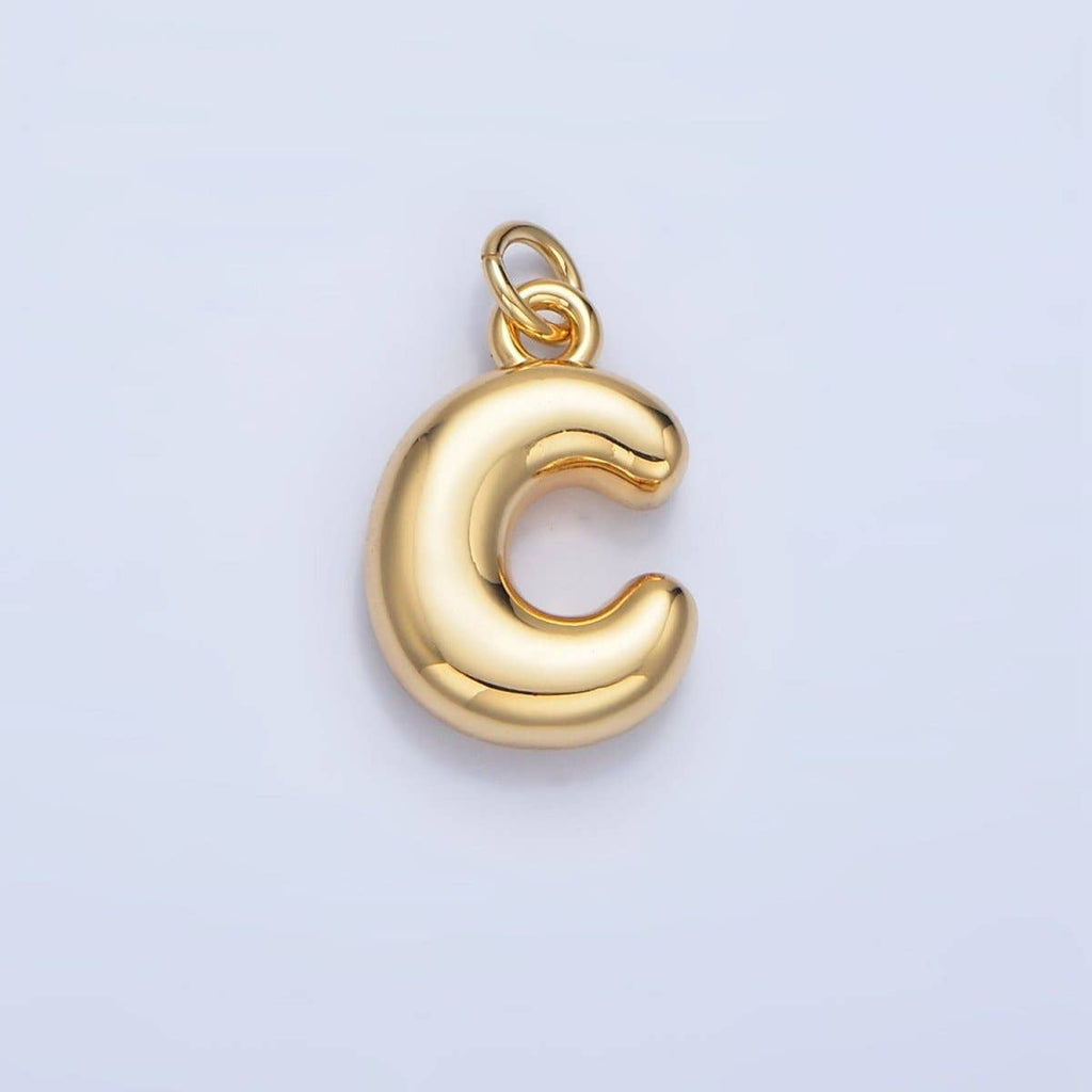 24K Gold Filled 17mm Initial Letter Chubby Balloon Charm | A1513 - A1525