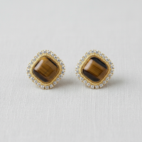 Retro Square Tiger's Eye Stud Earrings