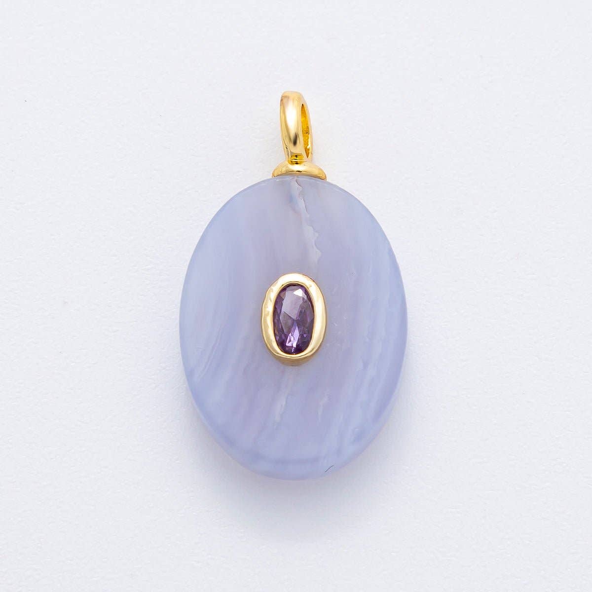 18K Gold Filled 26mm Natural Stone Pendant Oval Gemstone Charm