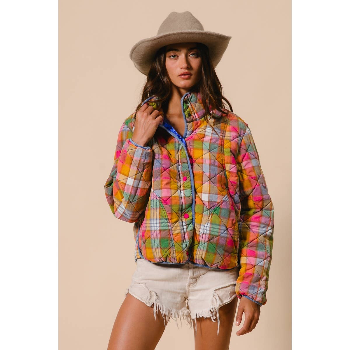 Stained Glass Plaid Quilted Jacket