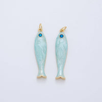 18K Gold Filled Blue, Green, Red Enamel Sardine Fish Charm