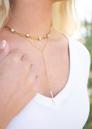 18K Gold PVD Steel Station Stone Paperclip Chain Necklace