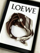 Brown Polka Dot Satin Scarf with Pearl