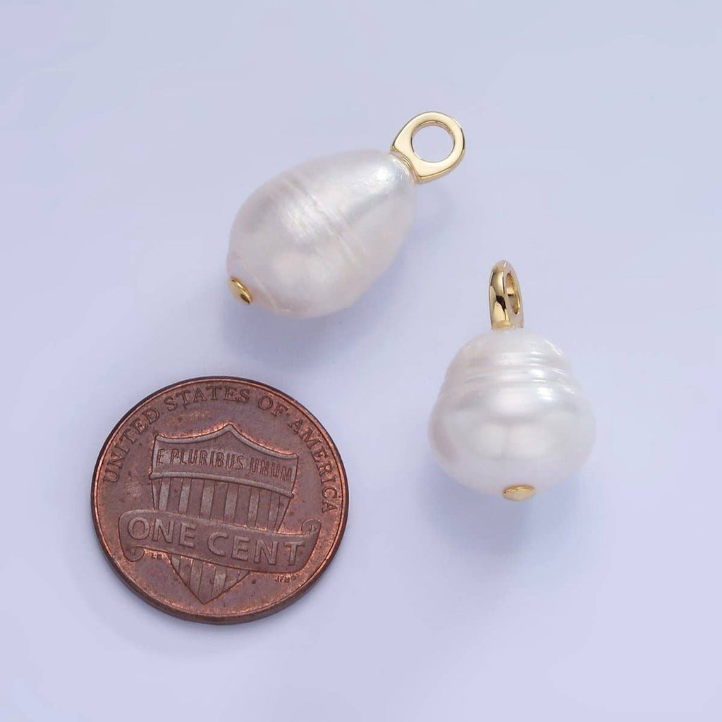 14K Gold Filled White Ringed Baroque Freshwater Pearl Drop Pendant | P1734