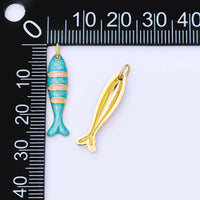 24K Gold Filled 24mm Enamel Stripes Sea Creature Sardine Fish Charm