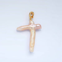 24K Gold Filled White Freshwater Pearl Religious Cross Pendant