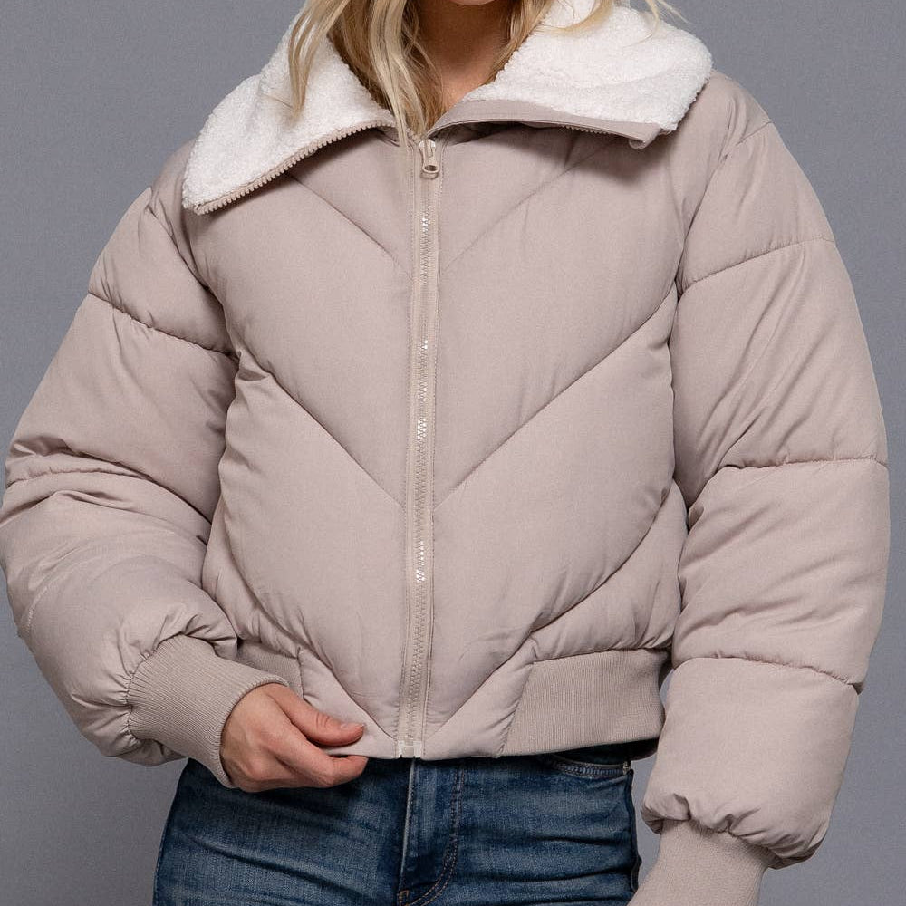Long Sleeve Sherpa Collar Puffer Jacket