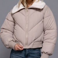 Long Sleeve Sherpa Collar Puffer Jacket