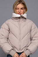 Long Sleeve Sherpa Collar Puffer Jacket