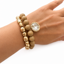 Marbled Bead Stretch Bracelet with Coin Charm and Organic Gold Bracelet Set