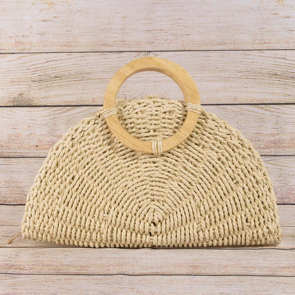 Straw Woven Half Moon Round Top Handle Bag (In stock week of March 16th)