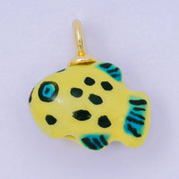 24K Gold Filled 19mm Ceramic Art Pocket Sea Fish Animal Charm