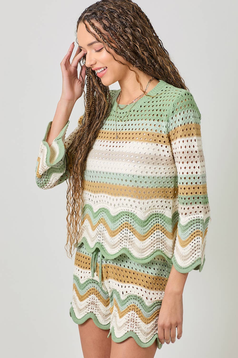 Open Stitch High Low Knit Cover Up Top