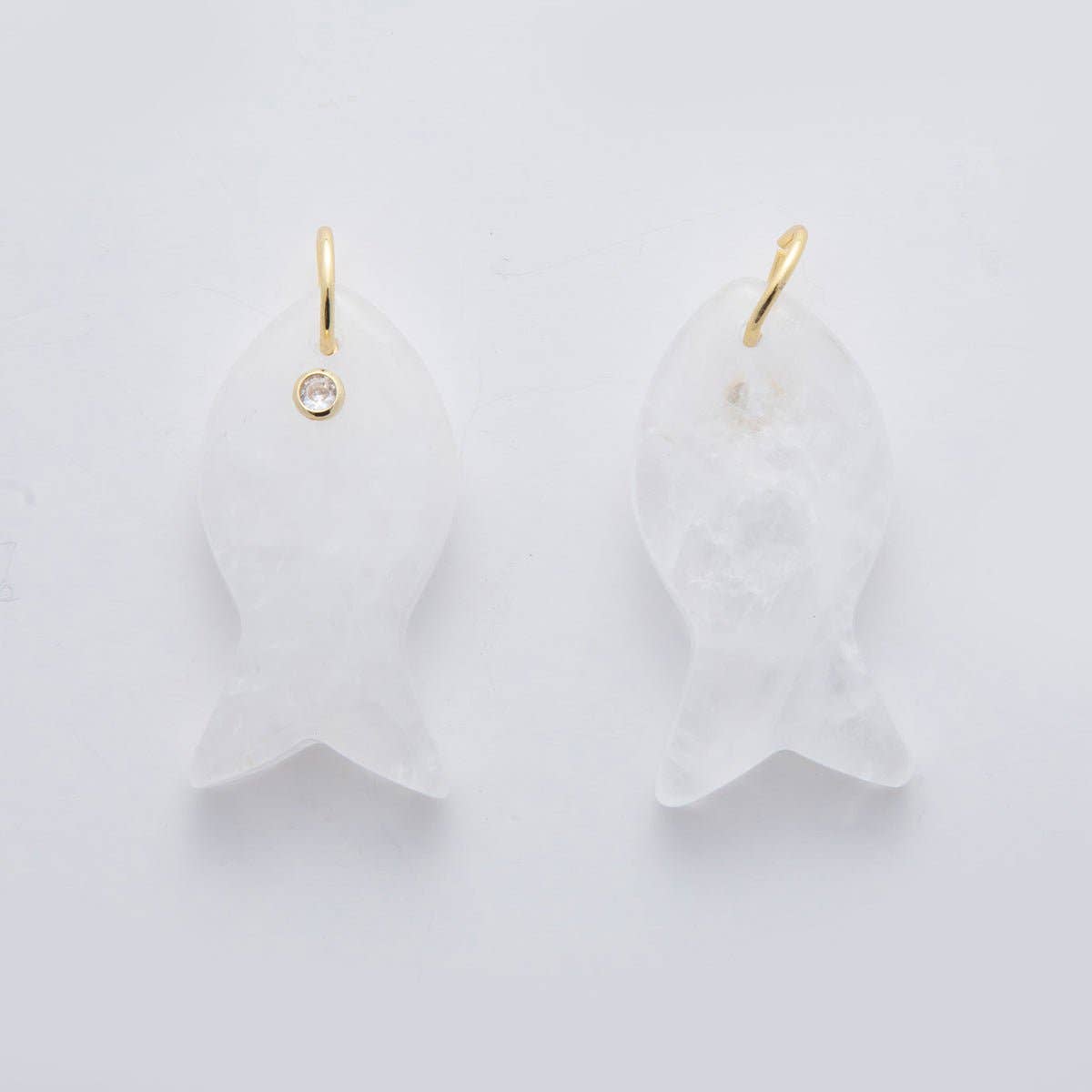 18K Gold Filled 38.8mm Clear CZ Natural Gemstone Fish Charm