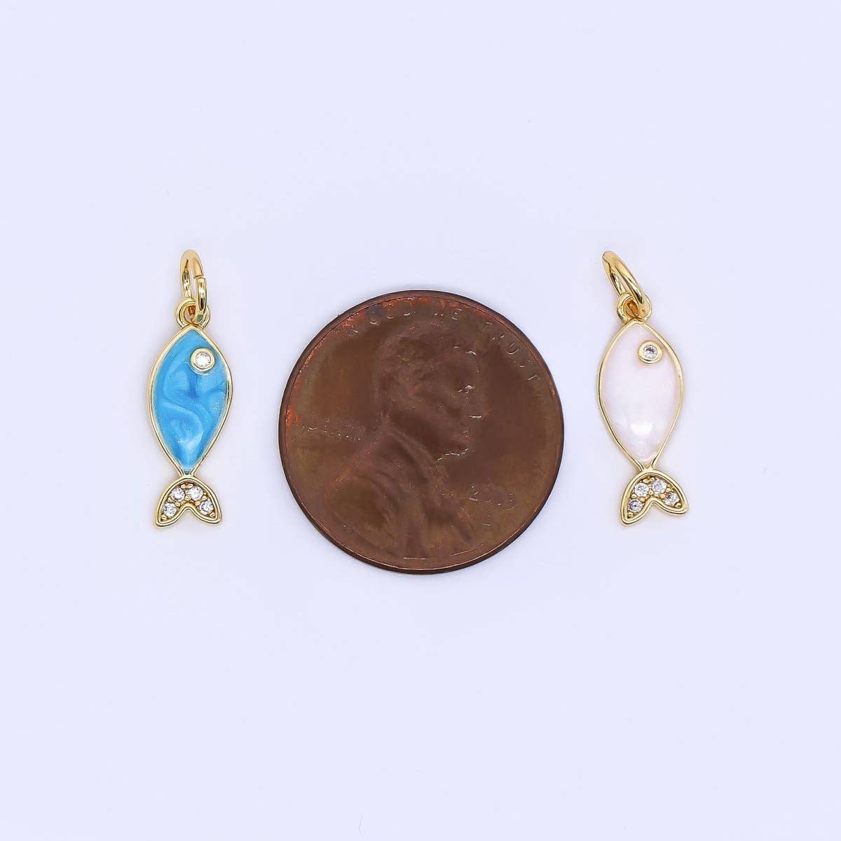 24K Gold Filled 16mm Micro Paved Cz Ocean Tiny Fish Enamel Charm