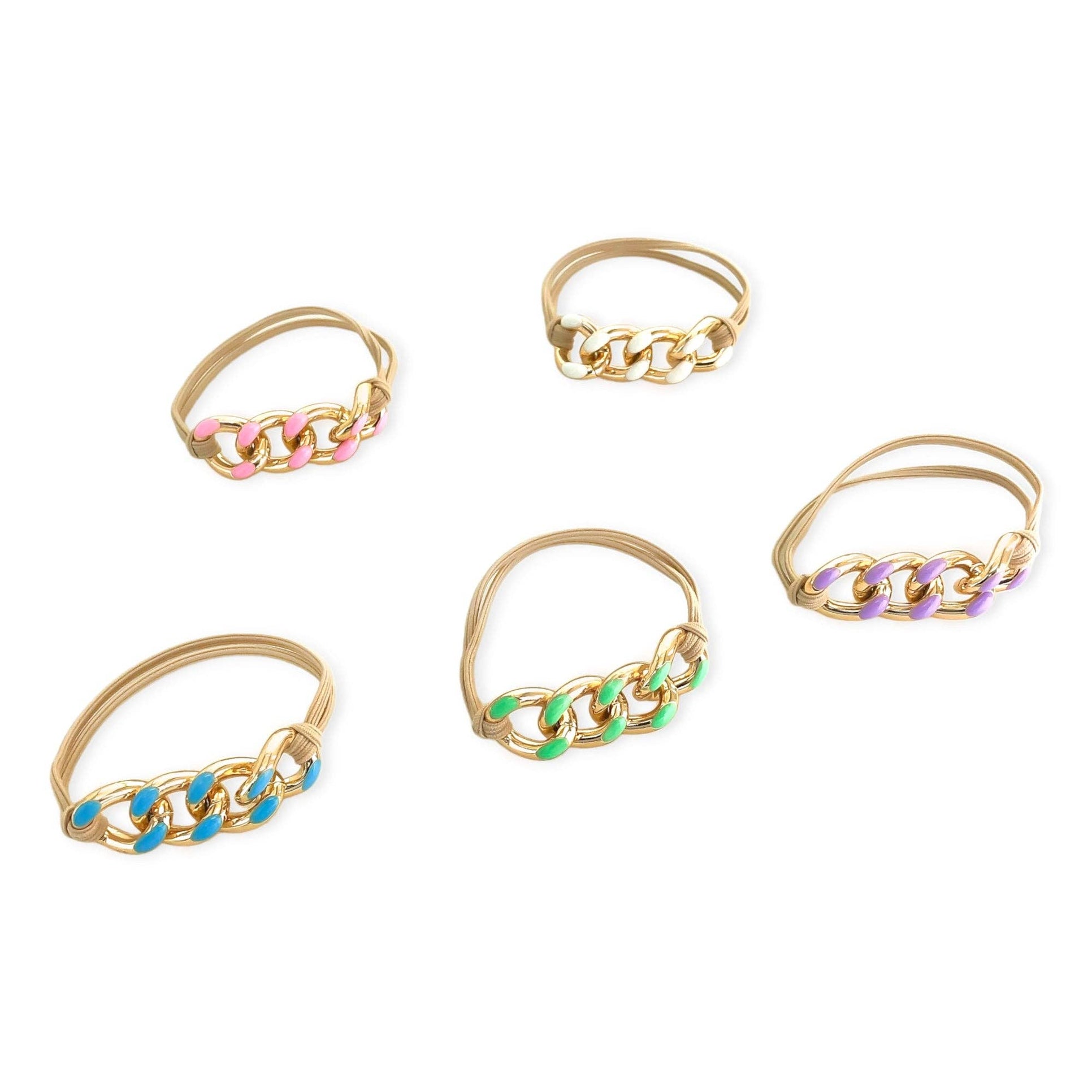 5pc Enamel Hair Tie in Pastel - Bracelet Set