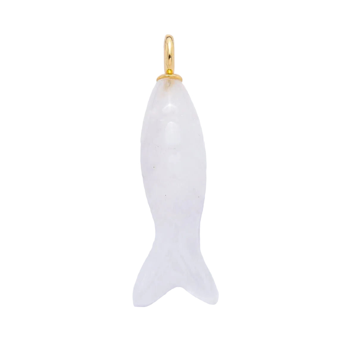 18K Gold Filled 48mm Gemstone Sardine Fish Charm in White Quartz